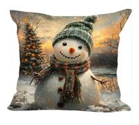 Cuscini per Divano 2 Pezzi Set, 55x55cm, Popolo Di Neve Albero Di Natale, Cuscino da Divano Decorativi, Indoor Veluto/Outdoor Lino, Cushion Arredo Camera da Letto, Impermeabile Comfort ZY6X-858