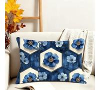 Cuscini per Divano 30x50 cm Blu Copricuscini Divano Velluto Cuscini da Esterno Set di 1 Floreale Cuscino Rettangolari con Cerniera Invisibile, Soggiorno Camera da Letto Balcone Decorare Regalo 3s-103