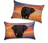 Cuscini per Divano 30x50 cm Set di 2 Tramonto Cuscino 30 x 50 cm Cuscini Divano Lino Copricuscini Elefante Con Cerniera Invisibile per Primavera Estate Esterno Giardino Home Decor Giftsativi 7-158PK2