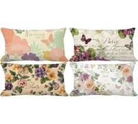 Cuscini per Divano 30x50 Set di 4 Retro Federe Cuscini Divano Rurale Cushion Covers Esterno Impermeabili Lino Rettangolo Federa per Primavera Estate Decorazione Della Casa Camera da Letto q-3152h