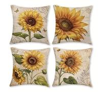 Cuscini per Divano 35x35cm 4 Pack Federe Cuscini Divano Moderni Cotone in Lino con Cerniera Nascosta Casa Soggiorno Camera da Letto Decorativo per Quadrate Cuscino 4 Pcs Confezioni Girasole L-4557