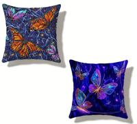 Cuscini per Divano 40x40 cm Set di 2 Blu Cuscino 40 x 40 Cuscini Divano Lino Copricuscini Divano FarFallssa Con Cerniera Invisibile, Primavera Estate Esterno Giardino Home Decorativi Regalos L-2405A8