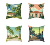 Cuscini per Divano 40X40CM Set di 4 Colore Piccola Città Cuscini Esterno Decorative Lino Piazza Copricuscini con Cerniera Invisibile per Giardino Balcone Decorativi Regalos, Interni ed Esterni 3-66J26