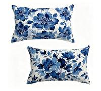 Cuscini per Divano 40x70 cm Set di 2 Blu Federe Cuscini Divano 40 x 70 cm Federe Cuscini Divano Flower Throw Pillows Lino Con Cerniera Invisibile per Giardino Decorazioni Casa, Regalo Donna 8-8293RE