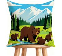 Cuscini per Divano 45x45 cm Cuscino Orso Federe Cuscini Divano Lino Motivo Stampa Fronte-retro Design Con Cerniera Invisibile Verde I-C57C2