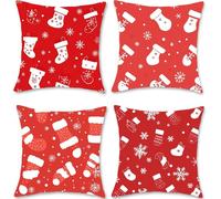 Cuscini per Divano 45x45 Set di 4 Federe Cuscini Divano da Esterno Impermeabile Lino Rosso Copricuscini Quadrato Fodere Cuscino Calzino Copricuscino con Cerniera Invisibile per Casa Decorazioni S1-490