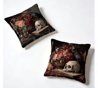 Cuscini per Divano 50 x 50 Set di 2 Corvo Federe Cuscini Divano 50x50 cm Grandi Copricuscini Scheletro Throw Pillows Lino Con Cerniera Invisibile per Giardino Decorazioni Casa, Regalo Donna X-83R55X