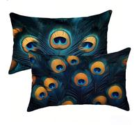 Cuscini per Divano 50 x 70 Set di 2, Pavone Cuscini da Esterno Impermeabili Rettangolari, Piuma Lino Federe Cuscino Divano, per Primavera Estate Giardino Soggiorno Camera da Letto, Regalo E-10654