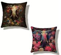 Cuscini per Divano 50x50 cm Set di 2 Colore Cuscino 50 x 50 Cuscini Divano Lino Copricuscini Divano Elefante Con Cerniera Invisibile, Primavera Estate Esterno Giardino Home Decorativi Regalos I-428T1B