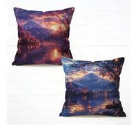 Cuscini per Divano 50x50 cm Set di 2 Colore Cuscino 50 x 50 Federe Cuscini Divano Lino Copricuscini Monte Fuji Motivo Stampa Fronte-Retro Design Con Cerniera Invisibile Primavera Decorativi A-2828MZ