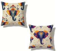 Cuscini per Divano 50x50 cm Set di 2 Elefante Cuscino 50 x 50 Cuscini Divano Lino Copricuscini Divano Animale Con Cerniera Invisibile per Primavera Estate Esterno Home Decorativi Regalos 6-283483