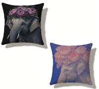 Cuscini per Divano 50x50 cm Set di 2 Elefante Cuscino 50 x 50 Cuscini Divano Lino Copricuscini Divano Flower Con Cerniera Invisibile, Primavera Estate Esterno Giardino Home Decorativi Regalos 0-4366L1