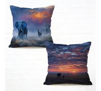 Cuscini per Divano 50x50 cm Set di 2 Elefante Cuscino 50 x 50 Federe Cuscini Divano Lino Copricuscini Nero Motivo Stampa Fronte-Retro Design Con Cerniera Invisibile per Primavera Decorativi 3-17785W