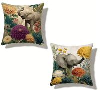 Cuscini per Divano 50x50 cm Set di 2 Flower Cuscino 50 x 50 Cuscini Divano Lino Copricuscini Divano Elefante Con Cerniera Invisibile, Primavera Estate Esterno Giardino Home Decorativi Regalos N-1778R4