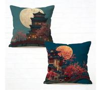 Cuscini per Divano 50x50 cm Set di 2 Luna Cuscino 50 x 50 Federe Cuscini Divano Lino Copricuscini Architettura Cinese Motivo Stampa Fronte-Retro Con Cerniera Invisibile Primavera Decorativi S-922FNL