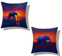 Cuscini per Divano 50x50 cm Set di 2 Tramonto Cuscino 50 x 50 Cuscini Divano Lino Copricuscini Divano Elefante Con Cerniera Invisibile per Primavera Estate Esterno Home Decorativi Regalos J-363G66