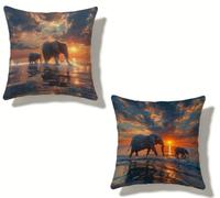 Cuscini per Divano 50x50 cm Set di 2 Tramonto Cuscino 50 x 50 Cuscini Divano Lino Copricuscini Divano Elefante Con Cerniera Invisibile per Primavera Estate Esterno Home Decorativi Regalos Z-529GK8