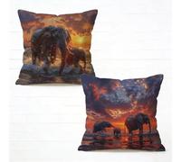Cuscini per Divano 50x50 cm Set di 2 Tramonto Cuscino 50 x 50 Federe Cuscini Divano Lino Copricuscini Elefante Motivo Stampa Fronte-Retro Design Con Cerniera Invisibile Primavera Decorativi M-942138