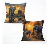 Cuscini per Divano 50x50 cm Set di 2 Tramonto Cuscino 50 x 50 Federe Cuscini Divano Lino Copricuscini Elefante Motivo Stampa Fronte-Retro Design Con Cerniera Invisibile Primavera Decorativi 9-509L56