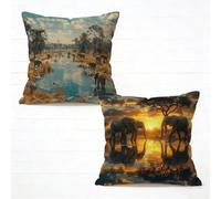 Cuscini per Divano 50x50 cm Set di 2 Tramonto Cuscino 50 x 50 Federe Cuscini Divano Lino Copricuscini Elefante Motivo Stampa Fronte-Retro Design Con Cerniera Invisibile Primavera Decorativi 3-639U91