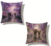Cuscini per Divano 50x50 cm Set di 2 Viola Cuscino 50 x 50 Cuscini Divano Lino Copricuscini Divano Elefante Con Cerniera Invisibile, Primavera Estate Esterno Giardino Home Decorativi Regalos N-7688D7