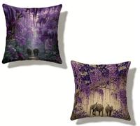 Cuscini per Divano 50x50 cm Set di 2 Viola Cuscino 50 x 50 Cuscini Divano Lino Copricuscini Divano Elefante Con Cerniera Invisibile, Primavera Estate Esterno Giardino Home Decorativi Regalos J-3384Z7