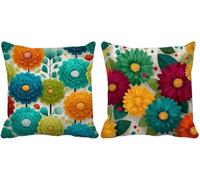 Cuscini per Divano 50x50 Set di 2 Turchese Federe Cuscini Divano Fiore Cushion Covers Esterno Impermeabili Lino Quadrato Federa per Primavera Estate Decorazione Della Casa Camera da Letto z5-s3504