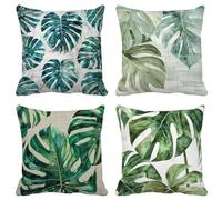 Cuscini per Divano 50X50 Set di 4 Europa Settentrionale Federe Cuscini Divano Foglia Cushion Covers Esterno Impermeabili Lino Quadrato Federa per Estate Camera da Letto Decorazione Della Casa P4-K