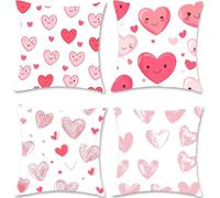 Cuscini per Divano 50x50 Set di 4 Federe Cuscini Divano da Esterno Impermeabile Lino Rosa Copricuscini Quadrato Fodere Cuscino Amore Copricuscino con Cerniera Invisibile per Casa Decorazioni S1-394