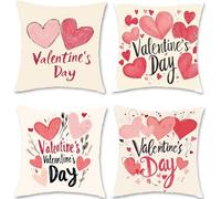 Cuscini per Divano 50x50 Set di 4 Federe Cuscini Divano da Esterno Impermeabile Lino Rosso Copricuscini Quadrato Fodere Cuscino Amore Copricuscino con Cerniera Invisibile per Casa Decorazioni S1-469