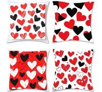 Cuscini per Divano 50x50 Set di 4 Federe Cuscini Divano da Esterno Impermeabile Lino Rosso Copricuscini Quadrato Fodere Cuscino Amore Copricuscino con Cerniera Invisibile per Casa Decorazioni S1-468