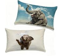 Cuscini per Divano 50x70 cm Set di 2 Elefante Cuscino 50 x 70 cm Cuscini Divano Lino Copricuscini Animale Con Cerniera Invisibile per Primavera Estate Esterno Giardino Balcone Home Decorativi S-326E69