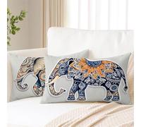 Cuscini per Divano 50x75 cm Boho Cuscini da Esterno Lino Copricuscini Divano Set di 2 Elefante Cuscino Rettangolari con Cerniera Invisibile, Soggiorno Camera da Letto Balcone Decorare Regalo 2s-613