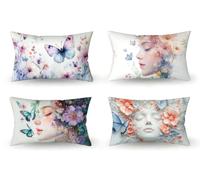 Cuscini per Divano 50x80 Set da 4 viola Federe Cuscino Letto, Cuscini da Esterno Impermeabili Velluto Copricuscino farfalla Copricuscini, Decorazioni Giardino per Esterno, Decorazioni Estate, m-488