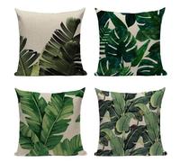 Cuscini per Divano 55x55cm 4 Pack Federe Cuscini Divano Moderni Cotone in Lino con Cerniera Nascosta Casa Soggiorno Camera da Letto Decorativo Quadrate Cuscino 4 Pcs Confezioni Foglie di banana L-95