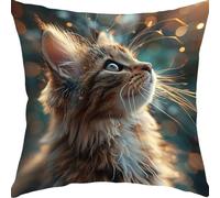 Cuscini per Divano 55x55cm Gatto Animale Marrone Cuscini da Esterno Impermeabili Giardino Divano Copricuscini Cuscino Decorativo Fodera per Guanciale, Camera Letto Casa Decorativi Cuscino YX6RB-501