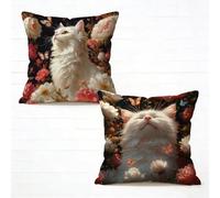 Cuscini per Divano 55x55cm Set di 2 Colore Gatto Set Cuscini Divano Esterno Impermeabili Morbido Velluto Quadrato Copricuscini Con Cerniera Invisibile Esterno Giardino Primavera Decorativi 7-535OJ0