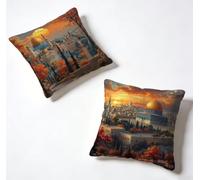 Cuscini per Divano 65 x 65 Set di 2 Tramonto Federe Cuscini Divano 65x65 cm Grandi Copricuscini Tempio Throw Pillows Lino Con Cerniera Invisibile per Giardino Decorazioni Casa, Regalo Donna 5-M45262