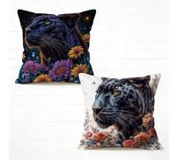 Cuscini per Divano 65x65 cm Set di 2 Nero Cuscino 65 x 65 Federe Cuscini Divano Lino Copricuscini Leopardo Motivo Stampa Fronte-Retro Design Con Cerniera Invisibile per Primavera Decorativi 2-2644RI