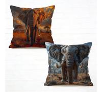 Cuscini per Divano 70x70 cm Set di 2 Elefante Cuscino 70 x 70 Federe Cuscini Divano Lino Copricuscini Animale Motivo Stampa Fronte-Retro Design Con Cerniera Invisibile Primavera Decorativi L-132K7O