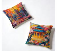 Cuscini per Divano 75 x 75 Set di 2 Colore Federe Cuscini Divano 75x75 cm Copricuscini Architettura Cinese Throw Pillows Lino Con Cerniera Invisibile Giardino Decorazioni Casa, Regalo Donna G-6DO228