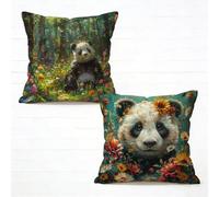 Cuscini per Divano 80x80 cm Set di 2 Colore Cuscino 80 x 80 Federe Cuscini Divano Lino Copricuscini Panda Motivo Stampa Fronte-Retro Design Con Cerniera Invisibile per Primavera Decorativi X-129AX2