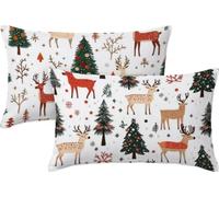 Cuscini per Divano Albero Di Natale Cuscino Cervo Cuscini Divano 30x45 Federe Velluto Set da 2 Copricuscini Rettangolari Morbidi con Cerniera Invisibile per Salotto Giardino Decorazioni Casa JK-533