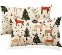 Cuscini per Divano Albero Di Natale Cuscino Cervo Cuscini Divano 60x90 Federe Lino Set da 2 Copricuscini Rettangolari Morbidi con Cerniera Invisibile per Salotto Giardino Interno Esterno Casa JK-533