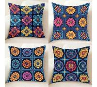 Cuscini per Divano Blu Cuscini Divano 45x45cm Set da 4, Morbidi Federa Cuscino Retrò Copricuscini Doppia Faccia Stampa con Cerniera Invisibile per Casa Decorazioni, Regalo Donna -bby25011W7