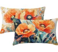 Cuscini per Divano Colore Arancione Cuscino Papavero Cuscini Divano 50x75 Federe Velluto Set da 2 Copricuscini Rettangolari Morbidi con Cerniera Invisibile per Salotto Giardino Decorazioni JK-637