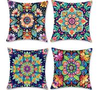 Cuscini per Divano Colourfulati Federe Cuscini Divano 50x50 Mandala Copricuscini Set di 4 Velluto Quadrato Fodere Cuscino Letto Stampa Doppia Faccia per Giardino Halloween Casa Decorazioni S1-97