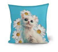 Cuscini Per Divano In Lino Confezione 40X40 Cm Bianco Kitty Daisy Federe Cuscini Divano Con Cerniera Nascosta & Antipiega - Copricuscini Decorativi Traspiranti Per Divano, Letto, Ufficio