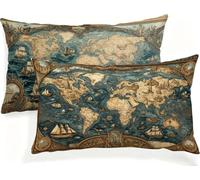 Cuscini per Divano Mappa Del Mondo Cuscino Blu Cuscini Divano 60x30 Federe Lino Set da 2 Copricuscini Rettangolari Morbidi con Cerniera Invisibile per Salotto Giardino Interno Decorazioni Casa JK-395