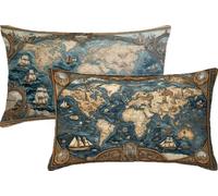 Cuscini per Divano Mappa Del Mondo Cuscino Blu Cuscini Divano 60x40 Federe Velluto Set da 2 Copricuscini Rettangolari Morbidi con Cerniera Invisibile per Salotto Giardino Interno Esterno Casa JK-395